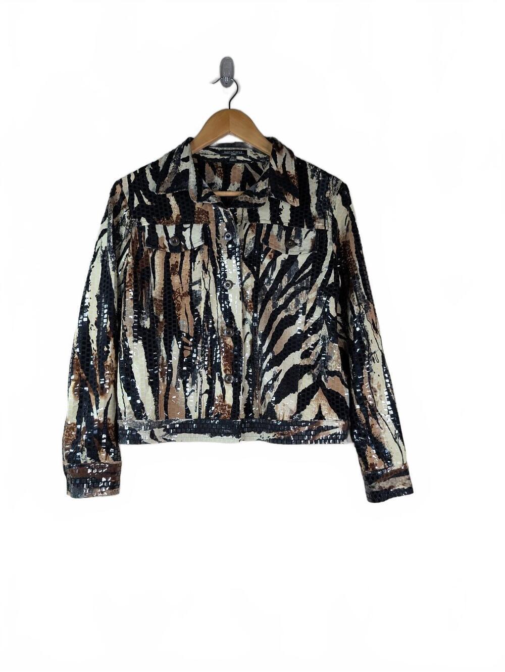Notations Women's Sequin Shimmer Animal Print Button-Up Jacket Petite Small